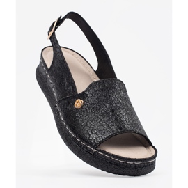 Goodin Sandale negre cu branț din piele negru 2 Goodin Sandale negre cu branț din piele negru 2