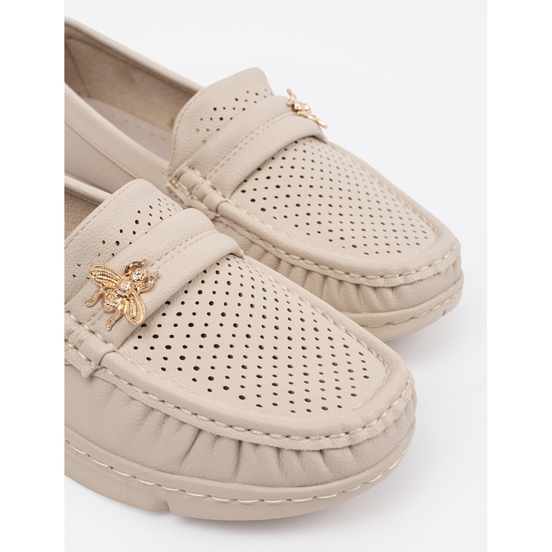 Goodin Mocasinele deschise Openwork Beige cu un știft bej 2