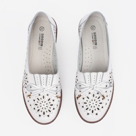 Goodin Pantofi de piele albi cu pumn cu arc 1