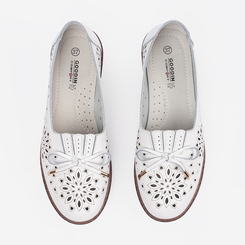 Goodin Pantofi de piele albi cu pumn cu arc 1