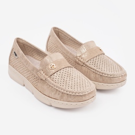 Goodin BEIGE OpenWork Loafers cu un element de aur bej 3