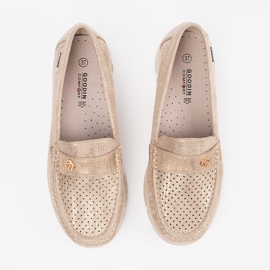 Goodin BEIGE OpenWork Loafers cu un element de aur bej 4