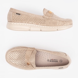 Goodin BEIGE OpenWork Loafers cu un element de aur bej 5