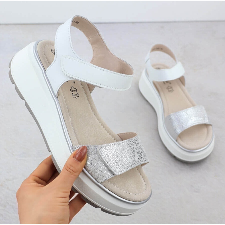 S.Barski Sandale din piele pentru femei pentru platforma de argint Velcro S. Barski LR51-543 1