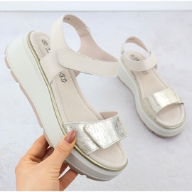 S.Barski Sandale din piele pentru femei pentru Velcro Platforma Złote S. Barski LR51-543 de aur 1