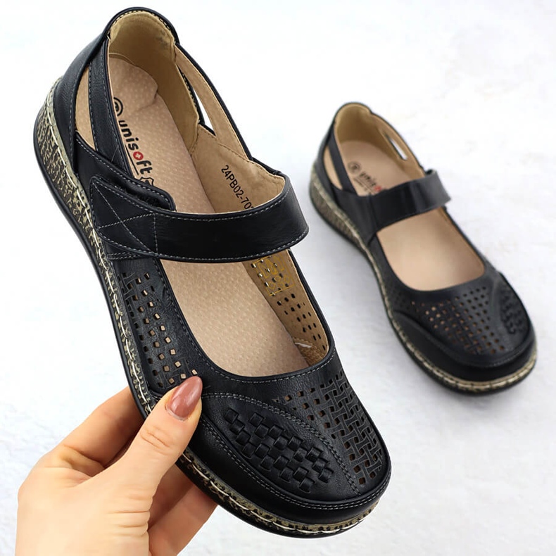 Pantofi pentru femei pentru Velcro Black Unisoft 7026 negru 1