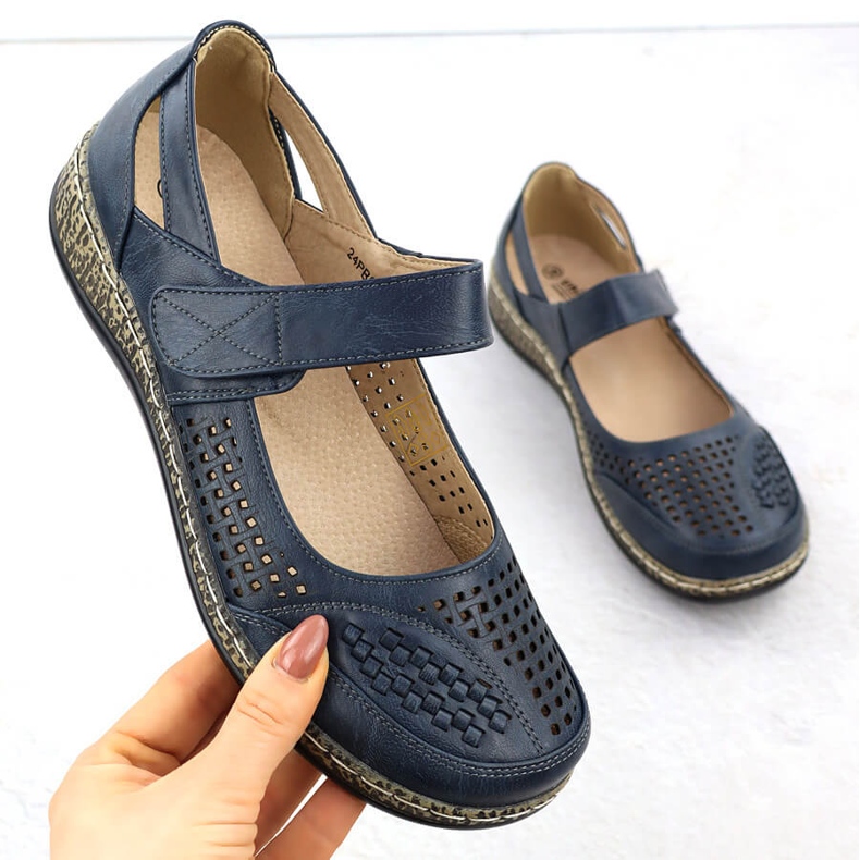 Pantofi pentru femei cu Velcro Navy Blue Unisoft 7026 albastru 1