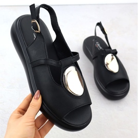 S.Barski Sandale din piele pentru femei pe Platforma Czarne S. Barski GR51-603 negru 1