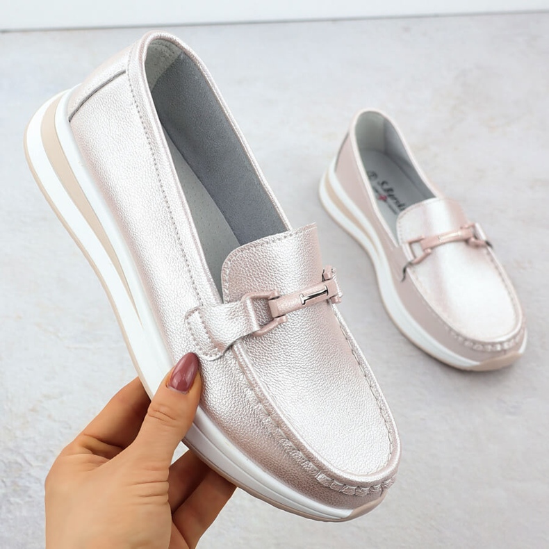 Pantofi de mocasin din piele pe platforma de perle roz s.barski gr51-598 1