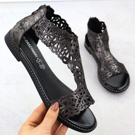 Sandale pentru femei Openwork Platinum Czarne M. Daszyński MR24148-2 negru 1