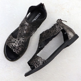 Sandale pentru femei Openwork Platinum Czarne M. Daszyński MR24148-2 negru 3