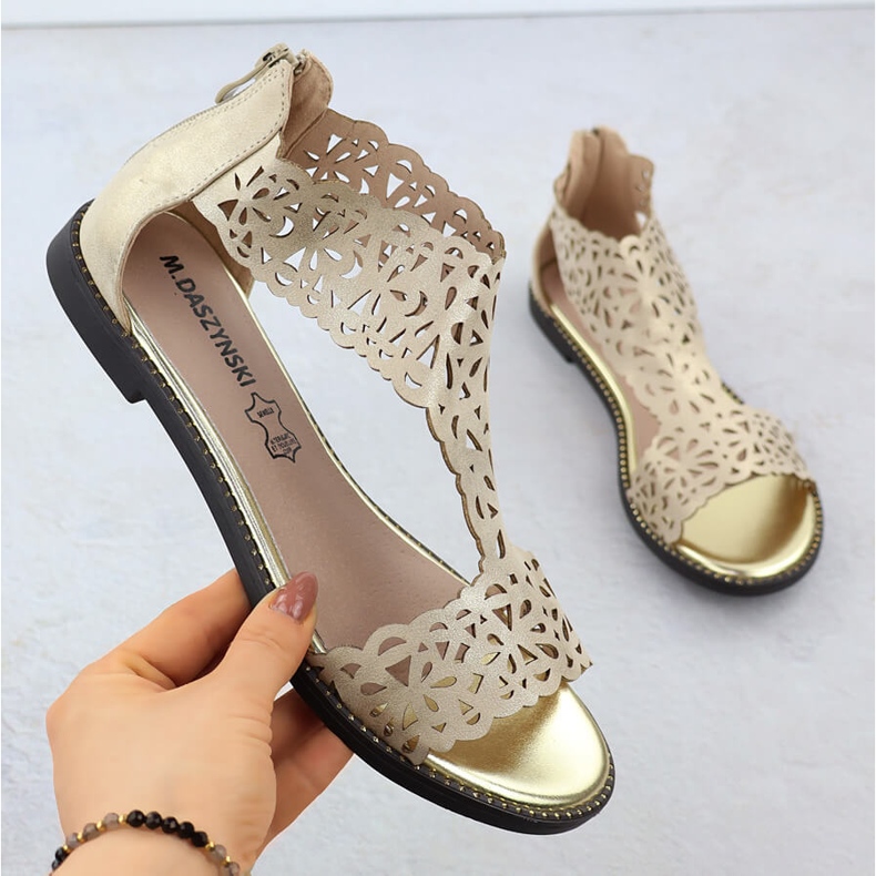 Sandale pentru femei Openwork Platinum Złote M. Daszyński MR24148-2 de aur 1