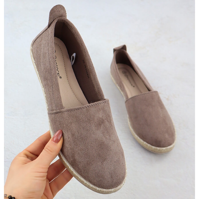 Espadrilles pentru femei a alunecat piele de căprioară Kaki Potocki PY16332 verde 1