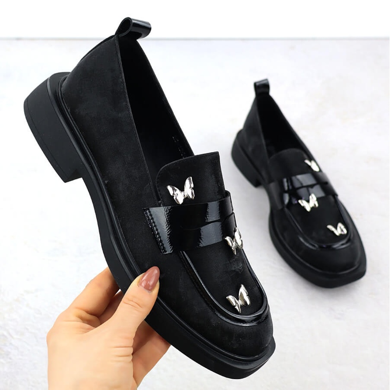 Pantofi pentru femei Lorduri cu fluturi negri Potocki SZ12650 negru 1 Pantofi pentru femei Lorduri cu fluturi negri Potocki SZ12650 negru 1