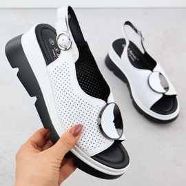S.Barski Sandale din piele pentru femei pentru openwork Białe S. Barski LR51-788 alb 1