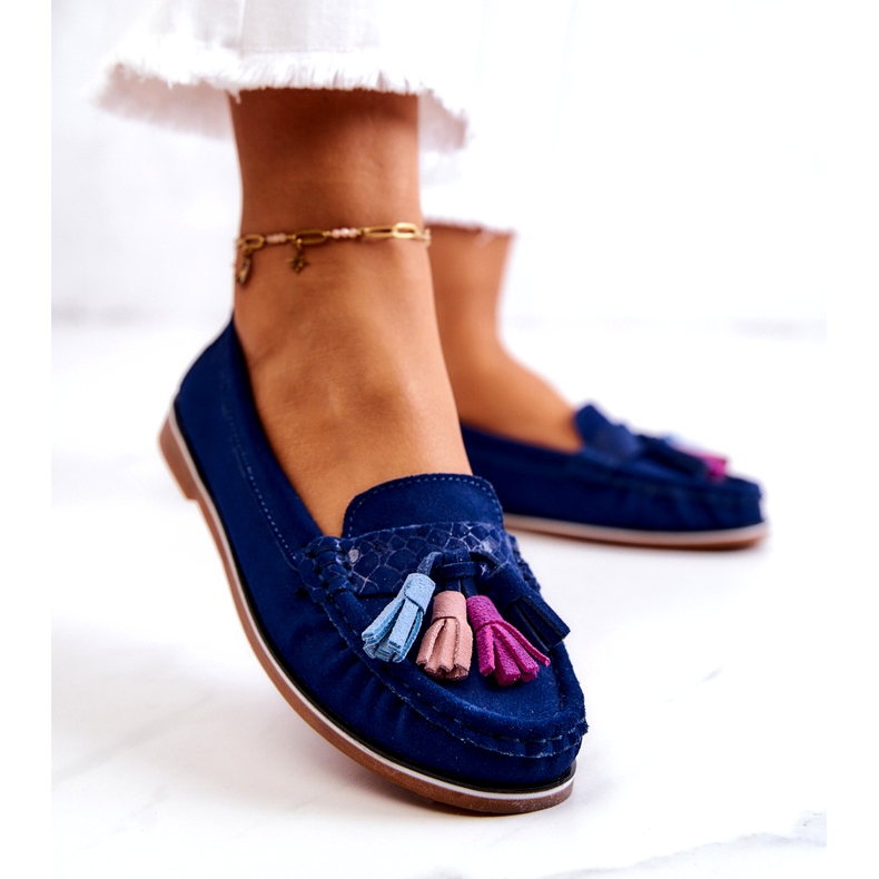 Evento Mocasini de dama din piele intoarsa cu franjuri Albastru bleumarin Laressa 2 Evento Mocasini de dama din piele intoarsa cu franjuri Albastru bleumarin Laressa 2