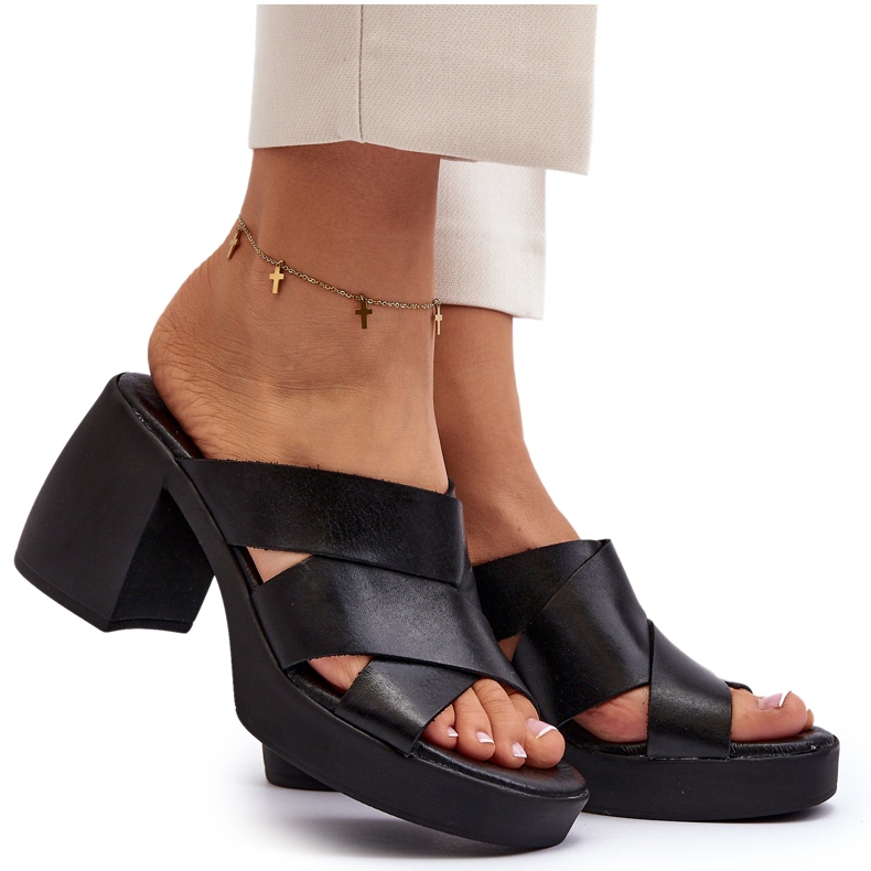 Zazoo 40373 Flip-flops din piele cu bloc, negru 5