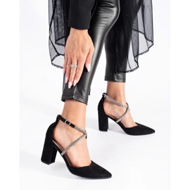 Pompe negre din piele intoarsa cu paiete negru 2