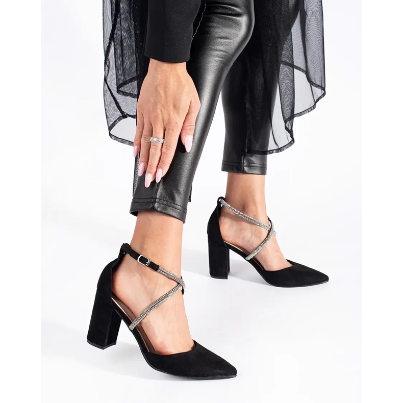 Pompe negre din piele intoarsa cu paiete negru 2