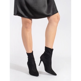 Sergio Leone Botine cu toc inalt elastic din piele intoarsa neagra negru 2