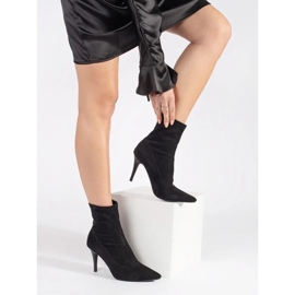 Sergio Leone Botine cu toc inalt elastic din piele intoarsa neagra negru 3