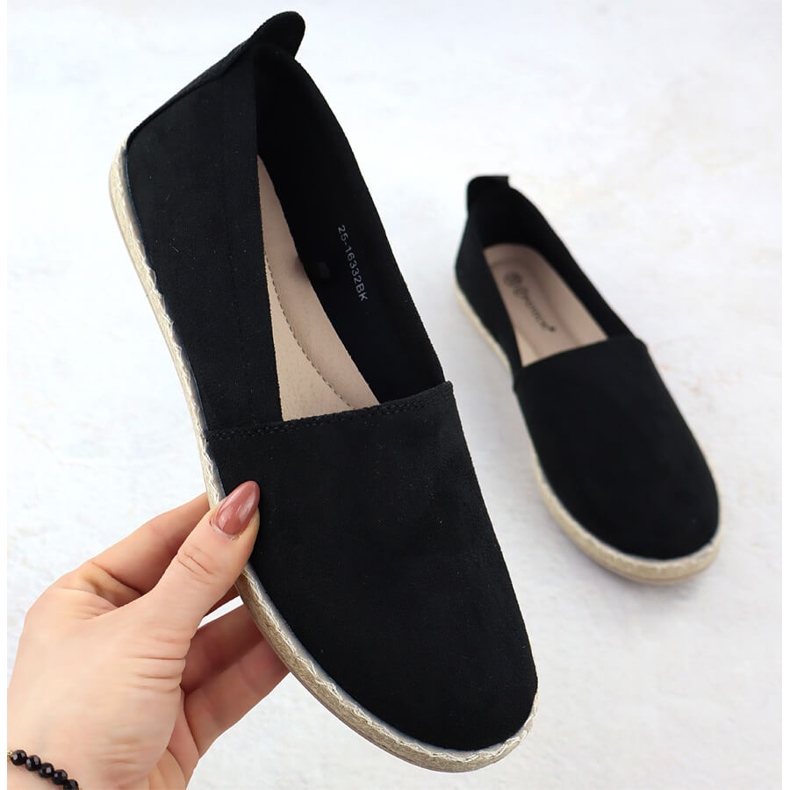 Espadrilles pentru femei a alunecat în piele de căprioară Black Potocki PY16332 negru 1