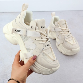 Adidași din piele pe o talpă groasă pentru femei bej goe rr2n4051 1