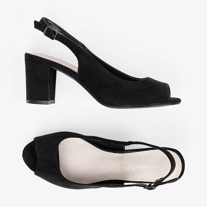 Goodin Sandale de piele intoarsa pe un post negru 1