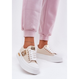 Adidași pentru femei pe platformă cu detalii decorative bej 2