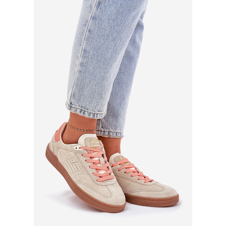 Pantofi sport din piele de căprioară adidași pentru femei D.Franklin DFSH387005 BEIGE bej 1