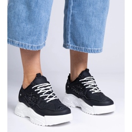 Adidașii pentru femei negre cu inserții de sclipici negru 2