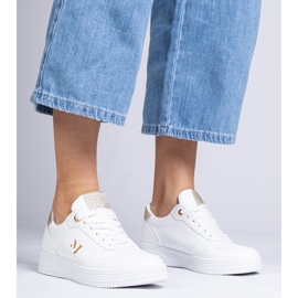 Adidași albi pentru femei cu sclipici aurii 2