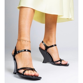 Sandale de pană pentru femei negre, cu pană negru 1