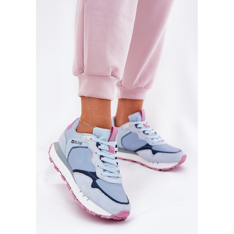 Pantofi sporturi ușoare din piele de căprioară pentru femei Big Star RR274236 Hi-Polish Blue albastru 2