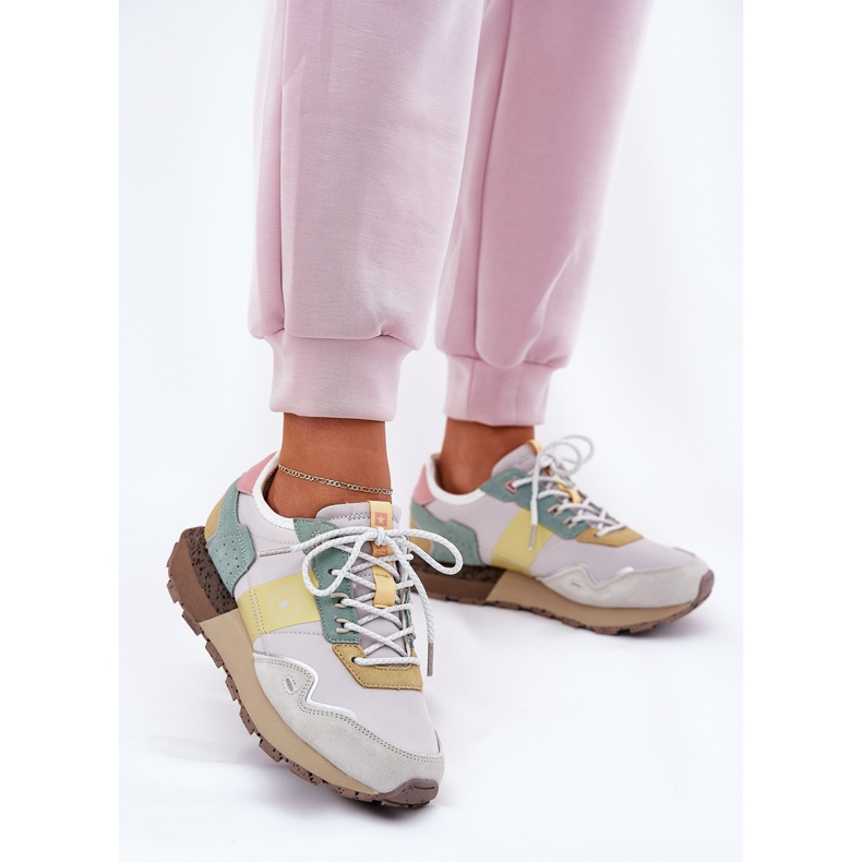 Adidaje din piele de căprioară pentru femei Big Star RR274244 Hi-Polish Grey-galben-galben gri 2