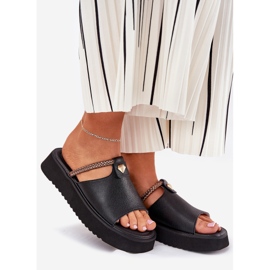 S.Barski Papucii din piele pentru femei pe platformă cu o curea decorativă D&amp;A MK51-475 Negru 1