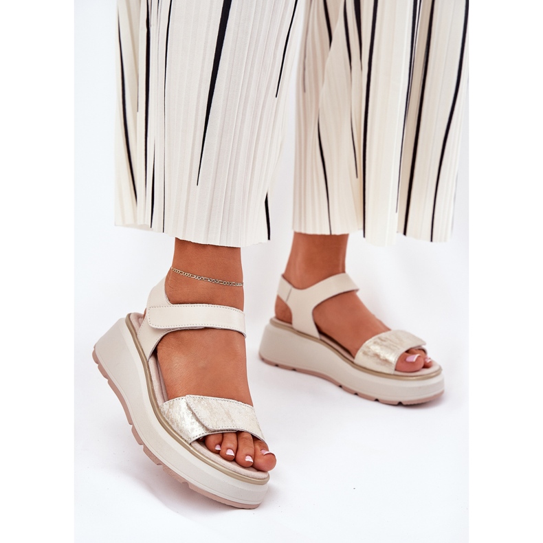 S.Barski Sandale din piele Platforma pentru femei și Velcro Wedge S. Barski LR51-543 Aur de aur 2