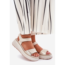 S.Barski Sandale din piele Platforma pentru femei și Velcro Wedge S. Barski LR51-543 Aur de aur 1