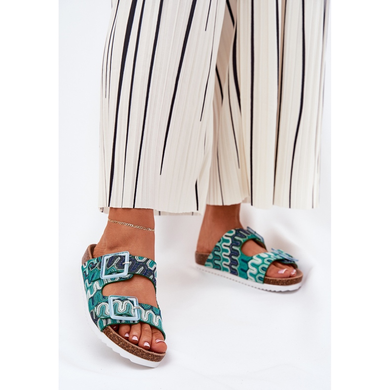 Flip-flops pentru femei cu catarame și sclipici S.Barski RB51-006 Green verde 2