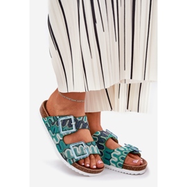 Flip-flops pentru femei cu catarame și sclipici S.Barski RB51-006 Green verde 1