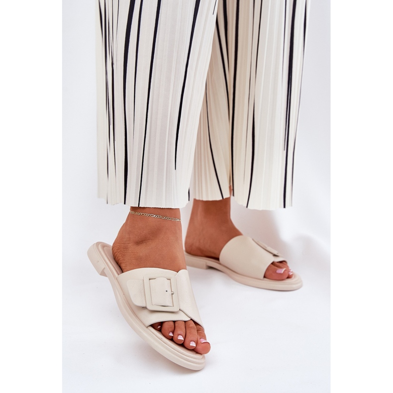 S.Barski FLIP-uri din piele pentru femei cu o cataramă bej D&amp;A SJ2302-01 2