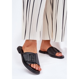 S.Barski Flip-flops din piele pentru femei cu D&amp;A SJ2302-01 Catarană neagră negru 2