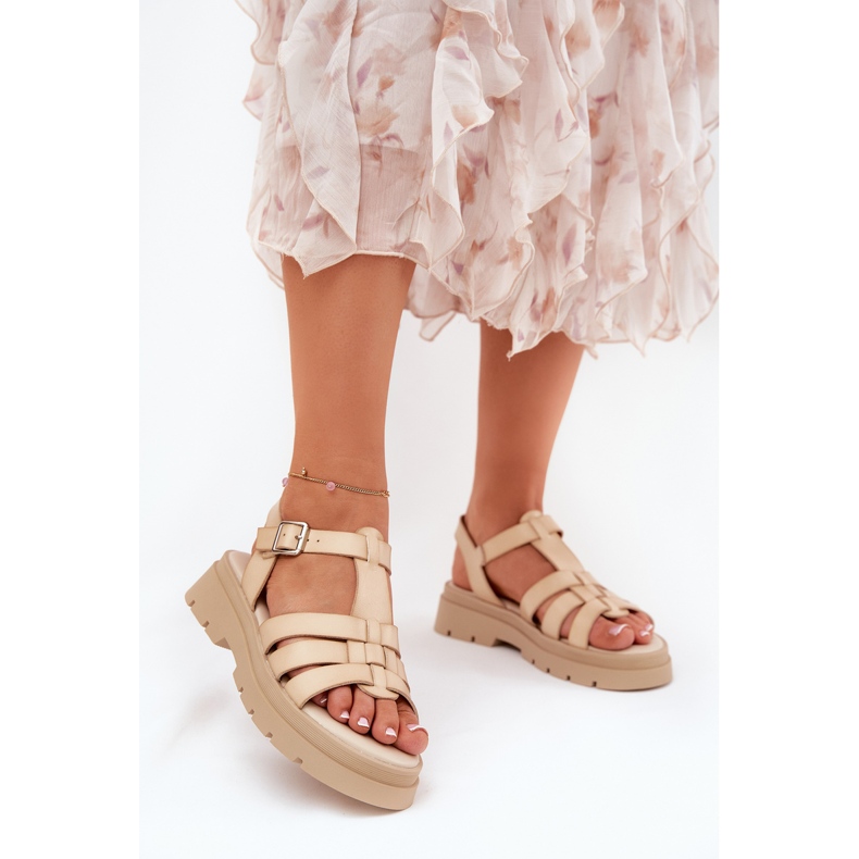 Sandale pentru femei din piele eco pe platformă bej 2