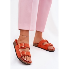 Flip -flops pentru femei cu cleme pe o talpă portocalie din Cork portocale 2