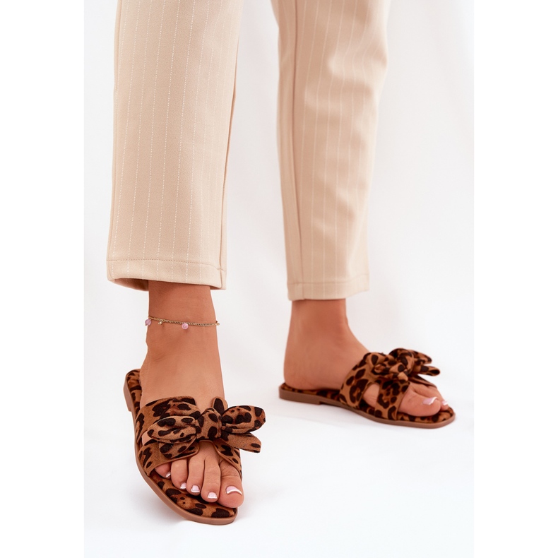 Flip -flops pentru femei cu arc de leopard cu arc maro 2