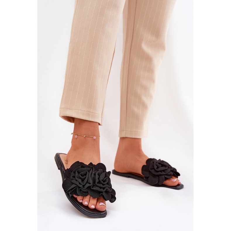 Flip -flop -uri pentru femei cu flori decorative cu flori decorative de flori negre negru 2 Flip -flop -uri pentru femei cu flori decorative cu flori decorative de flori negre negru 2