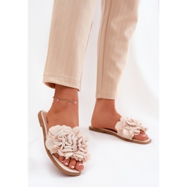 Flip -flop -uri pentru femei cu flăcări plate cu flori decorative bej 2