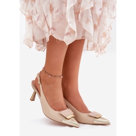 Tocuri înalte elegante cu decorare eco -piele bej 1