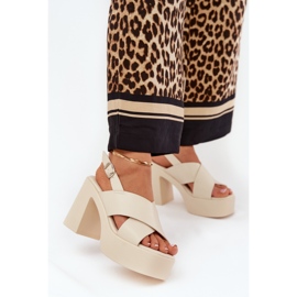 Sandale pentru femei pe postare și platformă cu piele ecologică albastru deschis bej 2