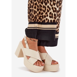 Sandale pentru femei pe postare și platformă cu piele ecologică albastru deschis bej 1